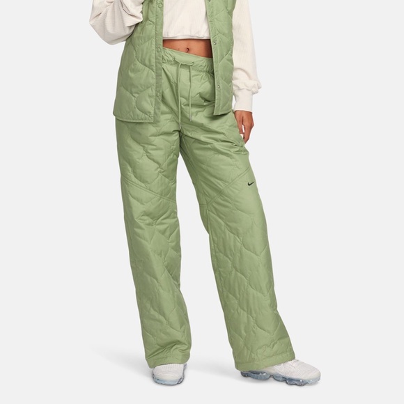 Nike Women's XL Quilted High-Waisted Wide Leg Green Pants Lined Insulated - Picture 2 of 6